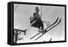 Lady Skier on Timberline Ski Lift - Mt. Hood, OR-Lantern Press-Framed Stretched Canvas