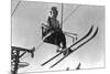 Lady Skier on Timberline Ski Lift - Mt. Hood, OR-Lantern Press-Mounted Premium Giclee Print