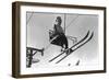 Lady Skier on Timberline Ski Lift - Mt. Hood, OR-Lantern Press-Framed Art Print