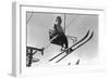 Lady Skier on Timberline Ski Lift - Mt. Hood, OR-Lantern Press-Framed Art Print