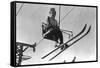 Lady Skier on Timberline Ski Lift - Mt. Hood, OR-Lantern Press-Framed Stretched Canvas