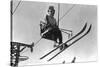 Lady Skier on Timberline Ski Lift - Mt. Hood, OR-Lantern Press-Stretched Canvas