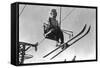 Lady Skier on Timberline Ski Lift - Mt. Hood, OR-Lantern Press-Framed Stretched Canvas