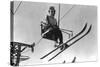 Lady Skier on Timberline Ski Lift - Mt. Hood, OR-Lantern Press-Stretched Canvas