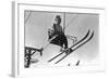 Lady Skier on Timberline Ski Lift - Mt. Hood, OR-Lantern Press-Framed Art Print