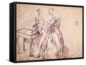 Lady Spinning Thread-Pietro Longhi-Framed Stretched Canvas