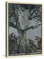 Lady Treed by Wolves-Arthur Rackham-Stretched Canvas