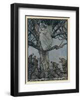 Lady Treed by Wolves-Arthur Rackham-Framed Art Print