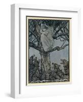 Lady Treed by Wolves-Arthur Rackham-Framed Art Print