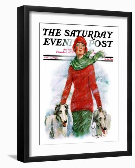 "Lady Walking Dogs in Snow," Saturday Evening Post Cover, December 11, 1926-William Haskell Coffin-Framed Giclee Print