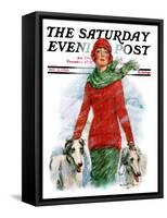 "Lady Walking Dogs in Snow," Saturday Evening Post Cover, December 11, 1926-William Haskell Coffin-Framed Stretched Canvas