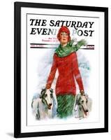 "Lady Walking Dogs in Snow," Saturday Evening Post Cover, December 11, 1926-William Haskell Coffin-Framed Giclee Print