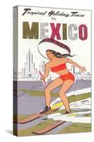 Lady Waterskiing in Sombrero-null-Stretched Canvas