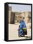 Lady Wearing Burqa Walks Past Houses Within the Ancient Walls of the Citadel, Ghazni, Afghanistan-Jane Sweeney-Framed Stretched Canvas