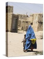Lady Wearing Burqa Walks Past Houses Within the Ancient Walls of the Citadel, Ghazni, Afghanistan-Jane Sweeney-Stretched Canvas