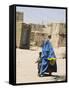 Lady Wearing Burqa Walks Past Houses Within the Ancient Walls of the Citadel, Ghazni, Afghanistan-Jane Sweeney-Framed Stretched Canvas