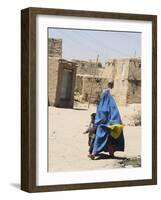 Lady Wearing Burqa Walks Past Houses Within the Ancient Walls of the Citadel, Ghazni, Afghanistan-Jane Sweeney-Framed Photographic Print