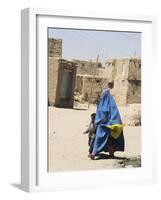 Lady Wearing Burqa Walks Past Houses Within the Ancient Walls of the Citadel, Ghazni, Afghanistan-Jane Sweeney-Framed Photographic Print