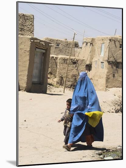 Lady Wearing Burqa Walks Past Houses Within the Ancient Walls of the Citadel, Ghazni, Afghanistan-Jane Sweeney-Mounted Photographic Print