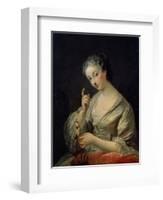 Lady with a Bird, 18th Century-Louis Michel Van Loo-Framed Giclee Print