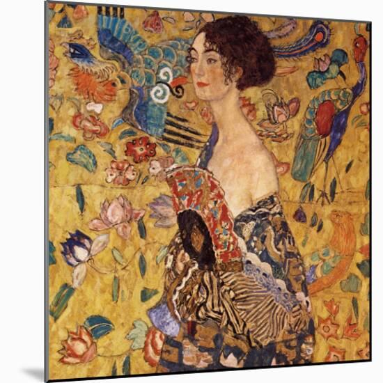 Lady with a Fan-Gustav Klimt-Mounted Premium Giclee Print