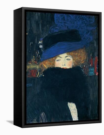 Lady with a Hat and a Feather Boa-Gustav Klimt-Framed Stretched Canvas