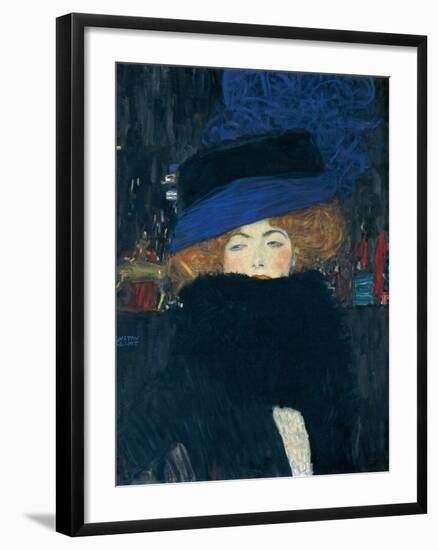 Lady with a Hat and a Feather Boa-Gustav Klimt-Framed Premium Giclee Print