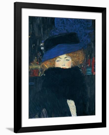 Lady with a Hat and a Feather Boa-Gustav Klimt-Framed Giclee Print