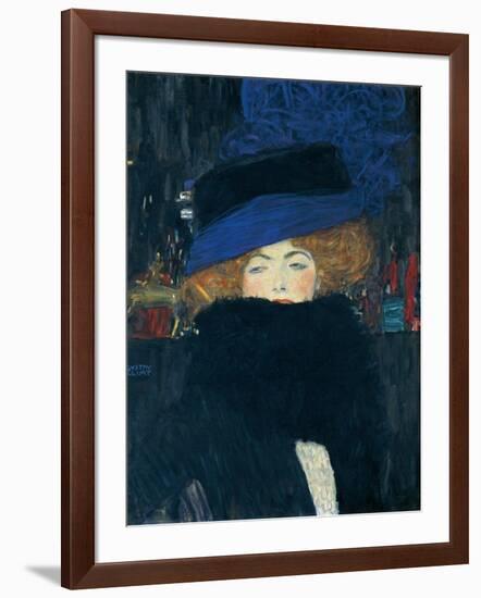 Lady with a Hat and a Feather Boa-Gustav Klimt-Framed Giclee Print