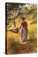 Lady with a Parasol-John George Brown-Stretched Canvas