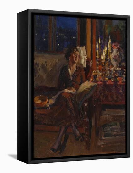 Lady with Book in an Interior, 1917-Sergei Arsenyevich Vinogradov-Framed Stretched Canvas