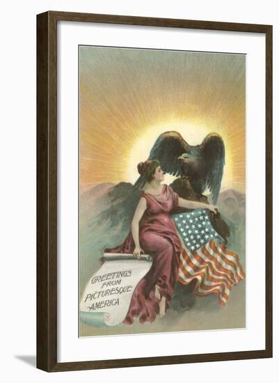 Lady with Eagle at Sunrise-null-Framed Art Print