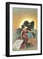 Lady with Eagle at Sunrise-null-Framed Art Print