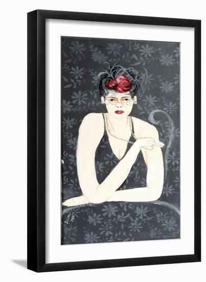 Lady with Fascinator and Red Flower, 2015-Susan Adams-Framed Giclee Print