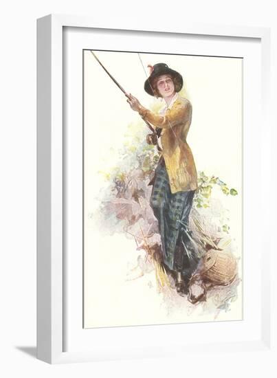 Lady with Fishing Rod-null-Framed Art Print