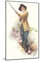 Lady with Fishing Rod-null-Mounted Art Print