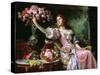 Lady with Flowers-Ladislaw von Czachorski-Stretched Canvas