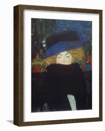 Lady with Hat and Feather Boa, 1909-Gustav Klimt-Framed Giclee Print