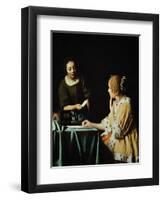 Lady With Her Maidservant Holding a Letter, 1666-Johannes Vermeer-Framed Premium Giclee Print