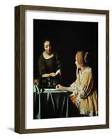 Lady With Her Maidservant Holding a Letter, 1666-Johannes Vermeer-Framed Giclee Print