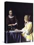 Lady with Her Maidservant Holding a Letter-Johannes Vermeer-Stretched Canvas