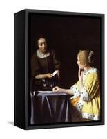 Lady with Her Maidservant Holding a Letter-Johannes Vermeer-Framed Stretched Canvas