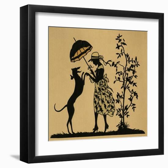 Lady with Parasol and Dog in a Garden-null-Framed Art Print