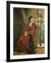 Lady with Parrot and Dog, C. 1880-Carl Constantin Steffeck-Framed Giclee Print