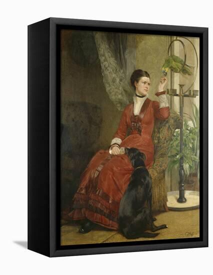 Lady with Parrot and Dog, C. 1880-Carl Constantin Steffeck-Framed Stretched Canvas