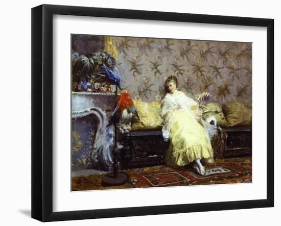 Lady with Parrots, Ca 1869-Giuseppe De Nittis-Framed Giclee Print