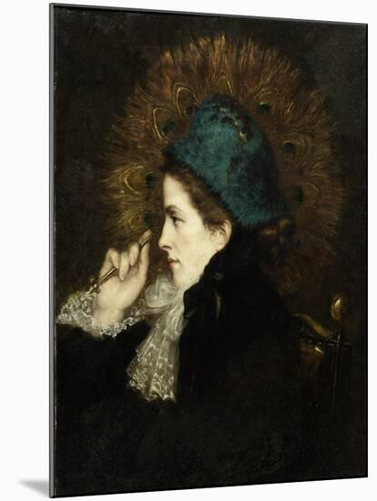 Lady with Peacock Fan, 1882-Charles C. Burleigh-Mounted Giclee Print