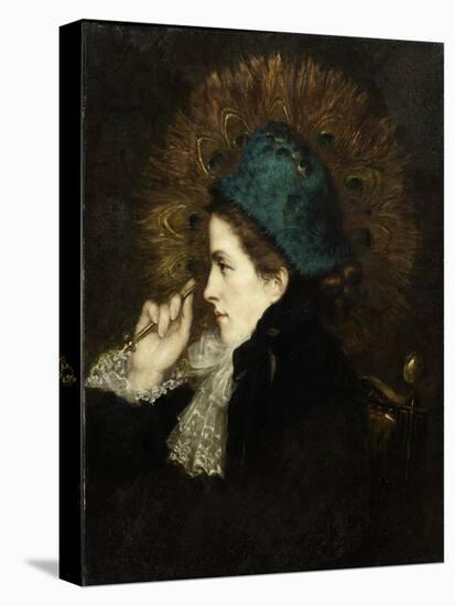 Lady with Peacock Fan, 1882-Charles C. Burleigh-Stretched Canvas