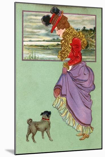 Lady with Pug Dog-null-Mounted Art Print
