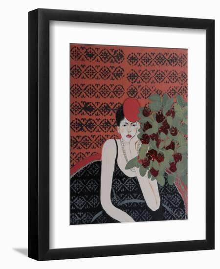 Lady with Red Hat and Red Roses, 2015-Susan Adams-Framed Giclee Print